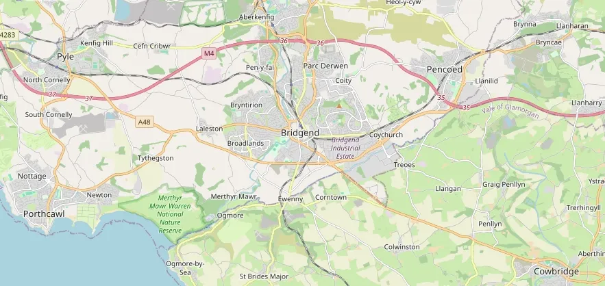 Map of the Bridgend area we cover